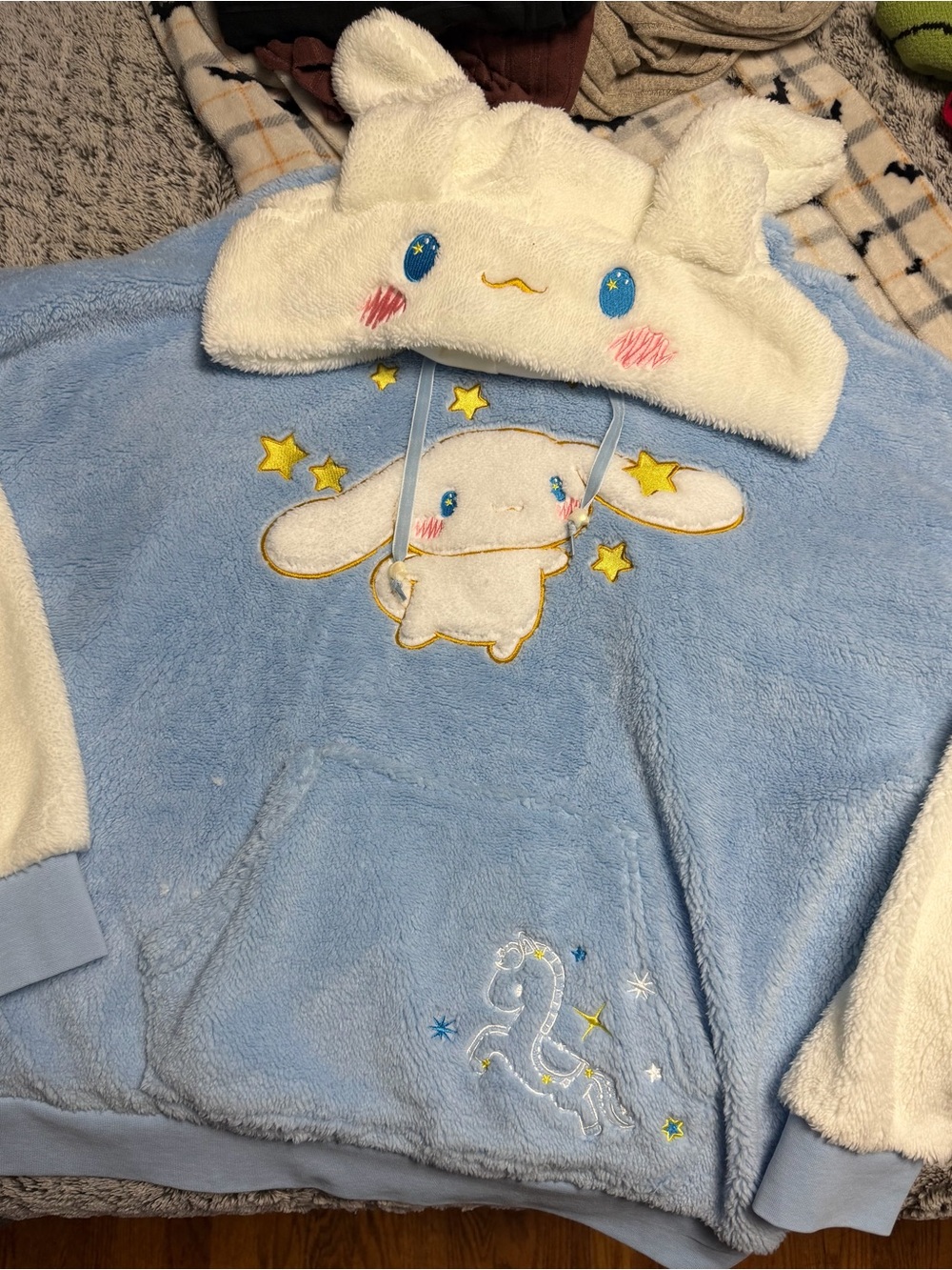 Sanrio Cinnamoroll Blue and White Plush Hoodie with Stars